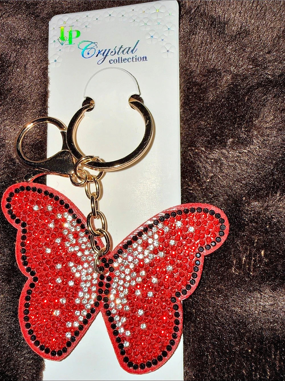Crystal Collection Butterfly Crystal Keychain in Red & Silver NWT